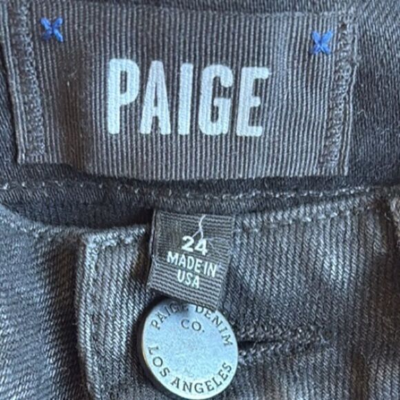 PAIGE Black Coated Denim Leather Look High Waisted Jean Pencil Skirt - Picture 2 of 6